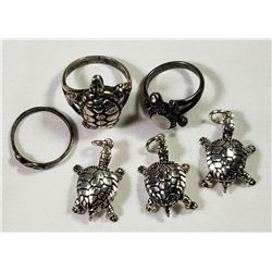 STERLING SILVER TURTLE LOT: (3)CHARMS & (3)
