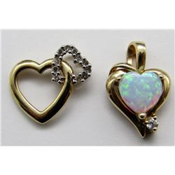 2 - HEART PENDANTS w/DIAMNONDS & GEM STONES