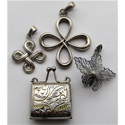 4-STERLING SILVER PENDANTS. PURSE OPENS!