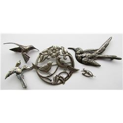 LOT OF (5) VINTAGE BIRD STERLING BROACHES