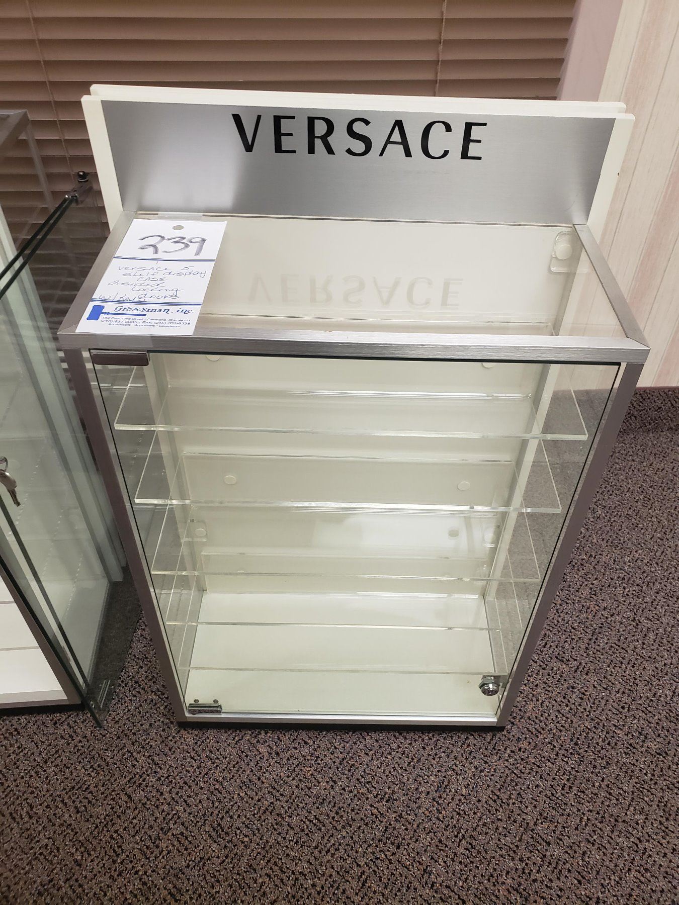 VERSACE DISPLAY CASE WITH 5 SHELVES AND KEY