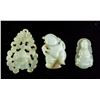 Image 1 : 3 Assorted Chinese Green Jade Pendants & Miniature