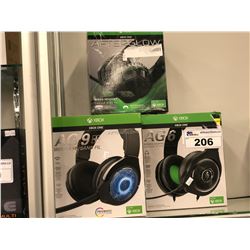 2 PAIRS OF XBOX ONE AG9+ WIRELESS HEADPHONES AND 1 PAIR OF AFTERGLOW LVL 3 HEADPHONES