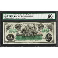 1872 $20 State of South Carolina Revenue Bond Obsolete Note PMG Gem Uncirculated 66EPQ