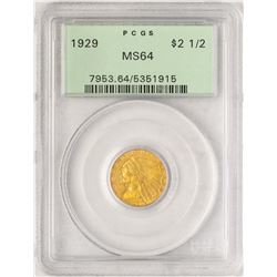 1929 $2 1/2 Indian Head Quarter Eagle Gold Coin PCGS MS64 Old Green Holder