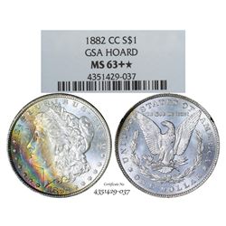 1882-CC $1 Morgan Silver Dollar Coin GSA Hoard NGC MS63+ Star Amazing Toning
