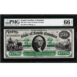 1872 $50 State of South Carolina Revenue Bond Obsolete Note PMG Gem Uncirculated 66EPQ