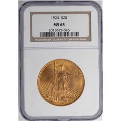 1924 $20 St. Gaudens Double Eagle Gold Coin NGC MS65