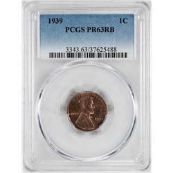 1939 Proof Lincoln Wheat Cent Coin PCGS PR63RB