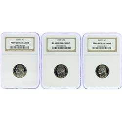 Lot of (3) 2000-S Jefferson Nickel Coins NGC PF69 Ultra Cameo