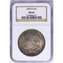 1878-CC $1 Morgan Silver Dollar Coin NGC MS63 Nice Toning