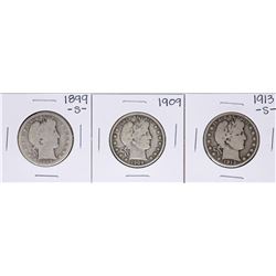 Lot of 1899-S, 1909, 1913-S Barber Half Dollar Coins