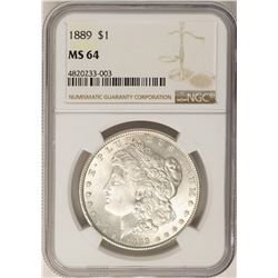1889 $1 Morgan Silver Dollar Coin NGC MS64