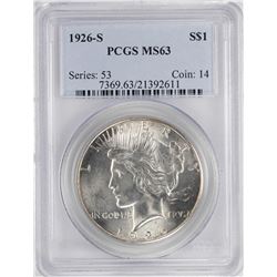 1926-S $1 Peace Silver Dollar Coin PCGS MS63