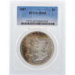 1887 $1 Morgan Silver Dollar Coin PCGS MS65 Nice Color
