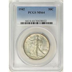 1942 Walking Liberty Half Dollar Coin PCGS MS64