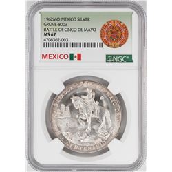 1962Mo Mexico Battle of the Cinco De Mayo Silver Coin NGC MS67