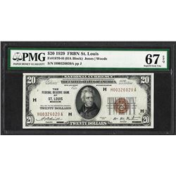 1929 $20 Federal Reserve Note St. Louis Fr.1870-H PMG Superb Gem Unc 67EPQ
