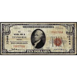 1929 $10 Old NB in Evansville, IN CH# 12444 National Currency Note