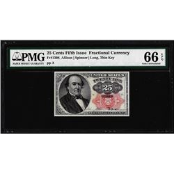 1874 25 Cents Fifth Issue Fractional Currency Note Fr.1309 PMG Gem Uncirculated 66EPQ