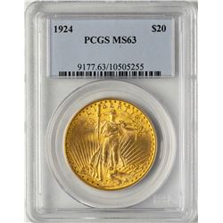 1924 $20 St. Gaudens Double Eagle Gold Coin PCGS MS63