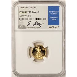1993-P $5 American Gold Eagle Proof Coin NGC PF70 W/Edmund C. Moy Signature