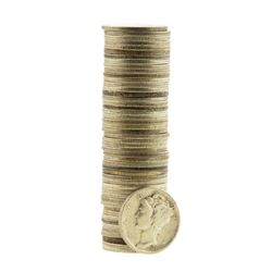 Roll of (50) 1945-S Micro S Mercury Dime Coins