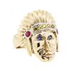Image 1 : 14KT Yellow Gold 0.50 ctw Multi-Color Sapphire Native American Chief Motif Ring