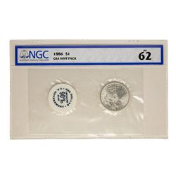 1886 $1 Morgan Silver Dollar Coin GSA Soft Pack NGC MS62