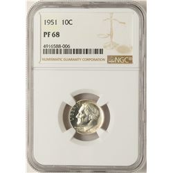 1951 Proof Roosevelt Dime Coin NGC PF68