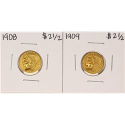 Lot of 1908-1909 $2 1/2 Indian Head Quarter Eagle Gold Coins