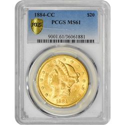 1884-CC $20 Liberty Head Double Eagle Gold Coin PCGS MS61