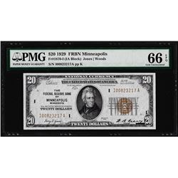 1929 $20 Federal Reserve Bank Note Minneapolis Fr.1870-I PMG Gem Uncirculated 66EPQ