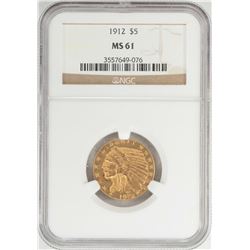 1912 $5 Indian Head Half Eagle Gold Coin NGC MS61