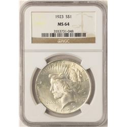 1923 $1 Peace Silver Dollar Coin NGC MS64