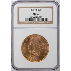 1907-S $20 Liberty Head Double Eagle Gold Coin NGC MS63
