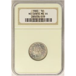 1883 No Cents Liberty V Nickel Coin NGC MS64