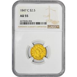 1847-C $5 Liberty Head Half Eagle Gold Coin NGC AU55