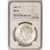 Image 1 : 1881 $1 Morgan Silver Dollar Coin NGC MS63