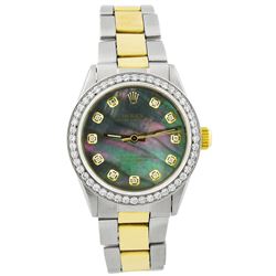 Rolex Ladies Oyster Perpetual 18KT Yellow Gold & Steel 31mm MOP Diamond Dial Watch