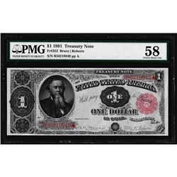 1891 $1 Treasury Note Fr.352 PMG Choice About Uncirculated 58