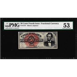 March 3, 1863 50 Cent Fourth Issue Lincoln Fractional Currency Note PMG About Unc. 53