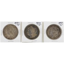 Lot of (3) 1897-S $1 Morgan Silver Dollar Coins