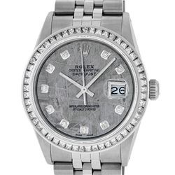 Rolex Men's Stainless Steel Meteorite Diamond Princess Cut 36MM Datejust Wristwatch