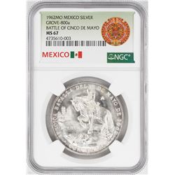 1962Mo Mexico Battle of the Cinco De Mayo Silver Coin NGC MS67