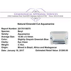 3.15 ct.Natural Emerald Cut Aquamarine