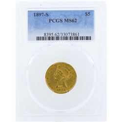 1897-S $5 Liberty Head Half Eagle Gold Coin PCGS MS62