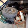 Image 1 : 2 ELECTRIC BLOWERS, ELECTRIC CHAINSAW, AND WHEEL BARROW WHEEL