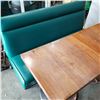 Image 2 : GREEN VINYL UPHOLSTERED BENCH AND 2 TABLES