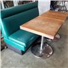 Image 1 : GREEN VINYL UPHOLSTERED BENCH AND 2 TABLES